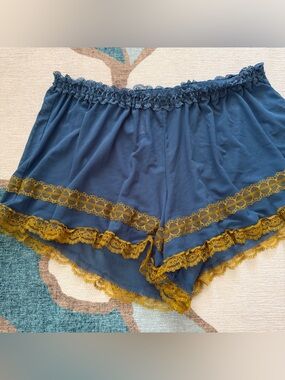Urban Outfitters | Out From Under Jadore Lace Trim Blue & Gold Loungewear Shorts